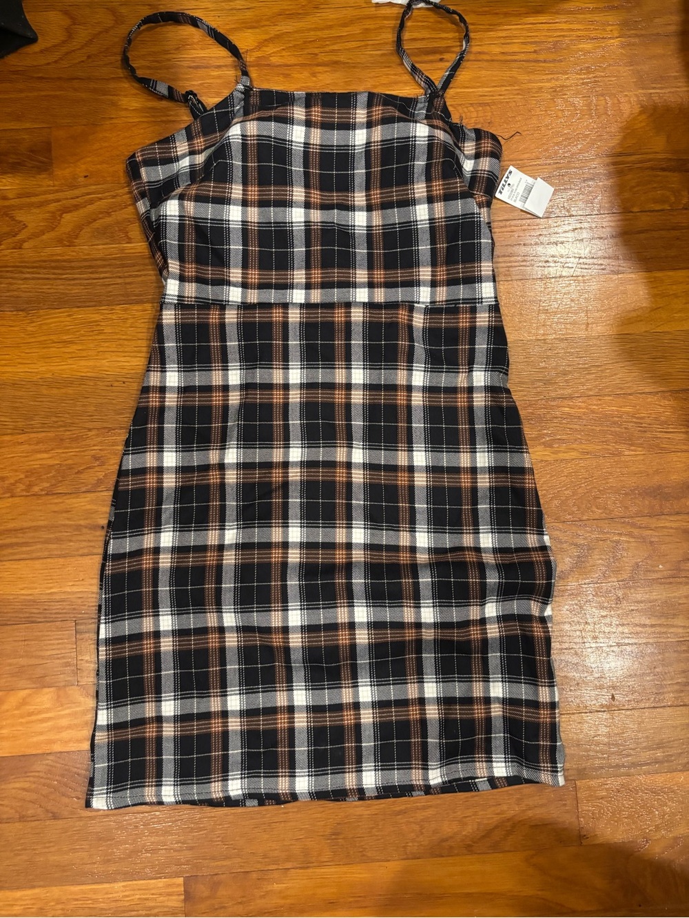 Plaid Spaghetti Strap Bodycon Dress in Black and Brown
